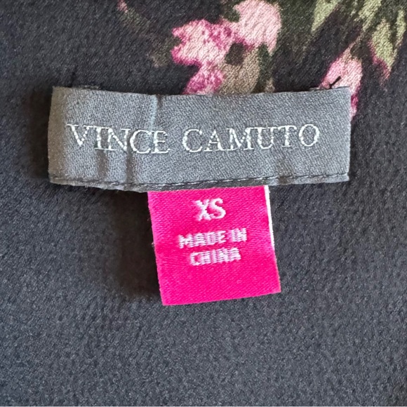 Vince Camuto Floral Blouse Ruffle Sleeve V-Neck Top Work Resort Black Pink XS - Picture 4 of 6